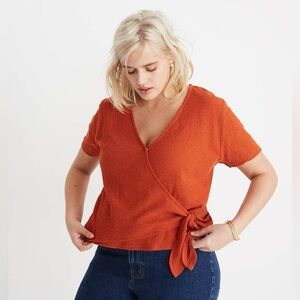 Madewell Texture & Thread Wrap-Tie Top. Orange. Size XL. Great condition!